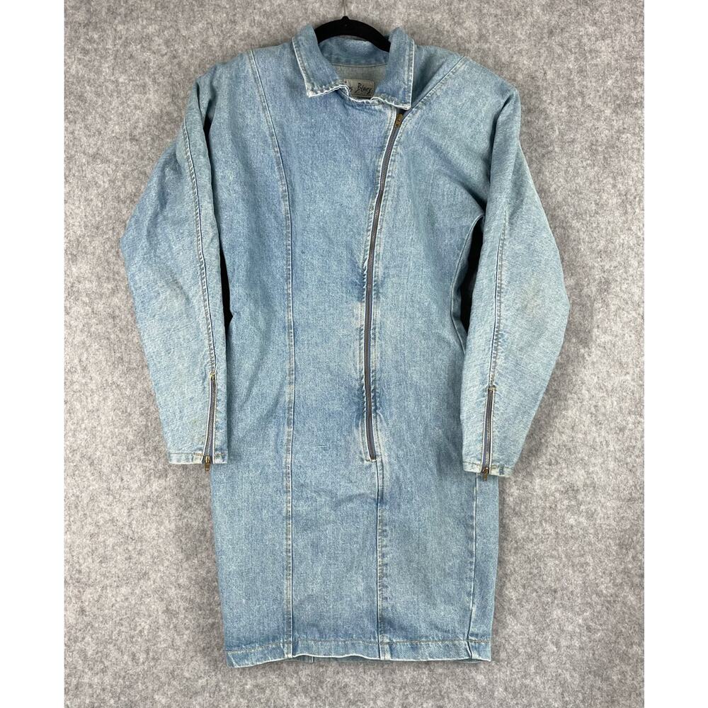 Vintage 80s Paris Blue Dress Womens 9 Denim‎ Zipper Asymmetrical Stone Wash USA